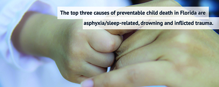 State Child Abuse Death Review System home page banner image The top three causes of preventable child death in Florida are asphyxia/sleep-related,drowning and inflicted trauma